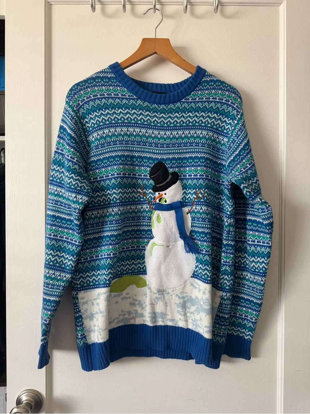 Blue Snowman Fair Isle Crewneck Sweater - Women